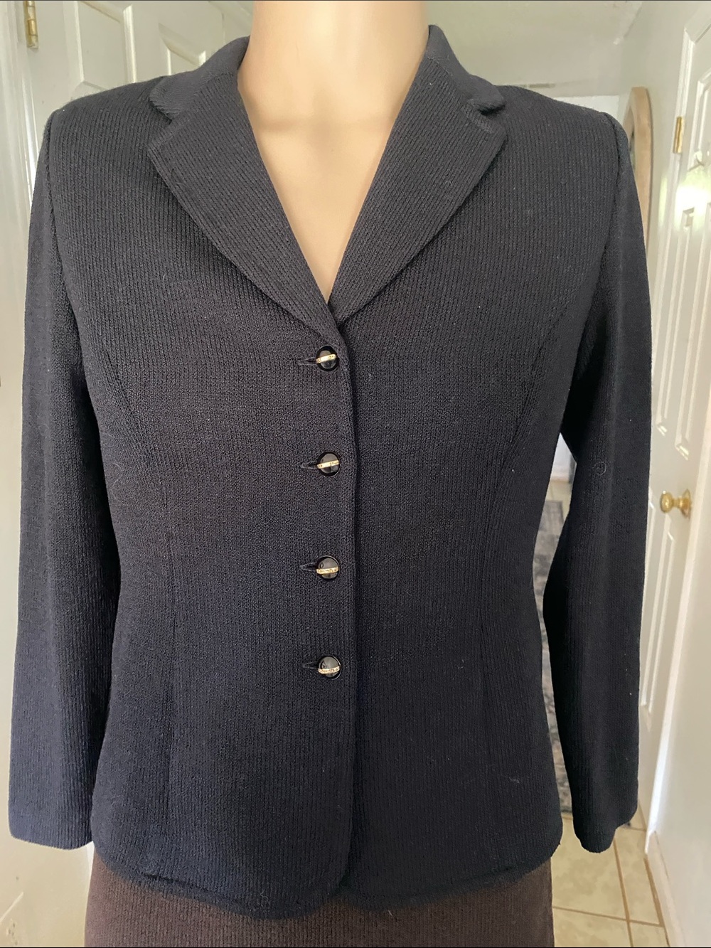 St. John Black Knit Tailored Button Blazer